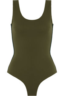 Contrast Side Banded Open Back Bodysuit in Khaki