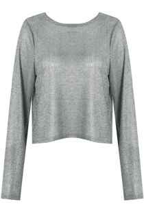 Grey Ribbed Long Sleeve Netted Top