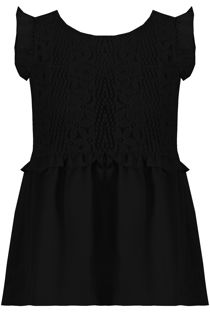 Black Lace Overlay Pleated Tops