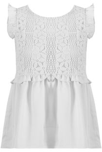 White Lace Overlay Pleated Tops