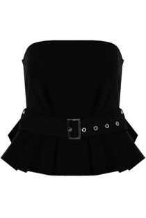 Black Bandeau Belted Peplum Crop Tops 