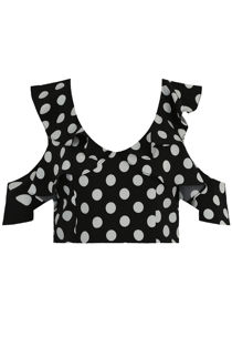 Black Polka Dot Cold Shoulder Top