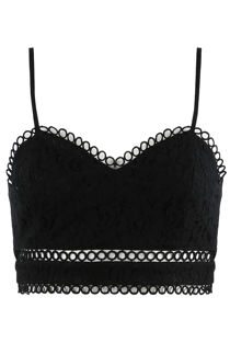 Black Lace Intricate Scallop Crop top