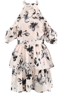 Rose Choker Neck Cold Shoulder Floral Dress