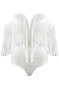 White Fringe Bandeau Bodysuit