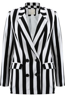 White & Black Stripes Double Breast Coat