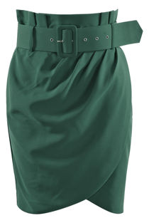Green Belted Tailored Wrap Mini Skirt