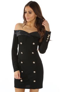 Black Tailored Off Shoulder Blazer Dress