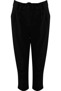 Belted Tailored Cropped Trouser In Black