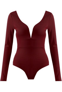 Wine Plunge Neck Deep Back Bodysuits