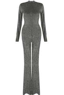 Lurex Polo Neck Jumpsuit in Black