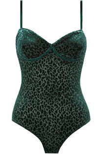 Green Leopard Print Velvet  Bodysuit