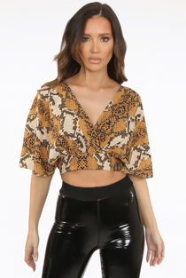 Reptile Print Back Knotted Wrap Up Blouse