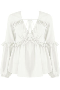 White Knotted Neck Frill Blouse