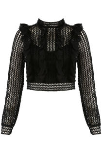 Black Frill Lace Overlay Crop Top