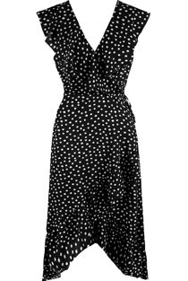 Polka Dot Sleeveless Midi Wrap Dress in Black