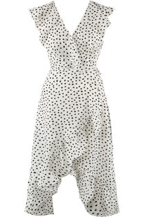 White Dot Sleeveless Midi Wrap Dress in white