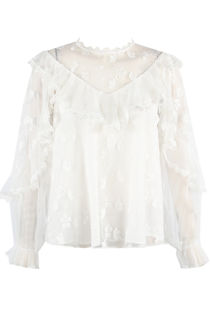 White Broderie Anglaise Frill Mesh Blouse