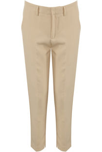 Beige Tailored Ankle Slit Trousers