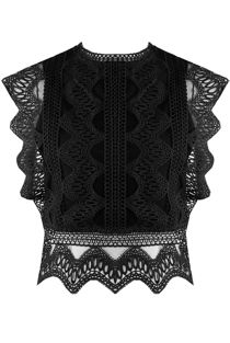 Black Scallop Crochet Lace Overlay Crop Top