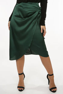 Green Satin Tie Up Wrap Skirt