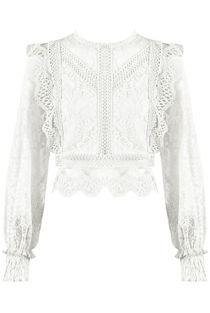 White Crochet Long Sleeve Lace Tops