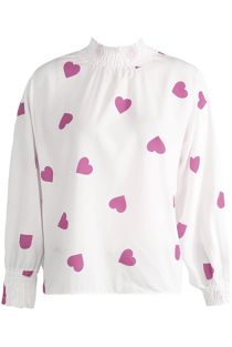 Long Sleeve Heart Print Blouse