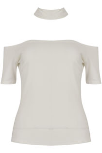 White Choker Neck Cut Out Top