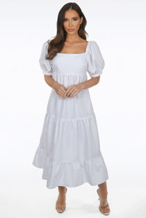 White Off Shoulder Tie Back Panel Shift Dress
