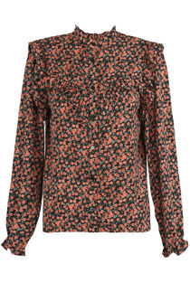 Black Floral Print Overlay Frill Shirt