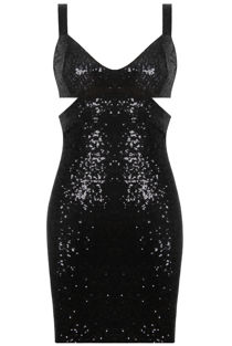 Black Sequin Side Cut Out Bodycon Dress