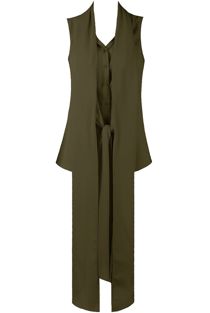 Khaki Front Button Up Asymmetric Crop Shirt