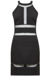 Black Mesh Side Zip Detailed Shift Dress