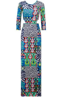Blue Tropical Animal Print Side Cut Out Maxi Dress