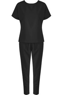 Black Short Sleeves Round Neck Loungewear Set