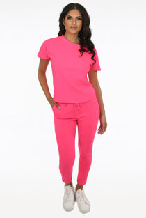 Fuchsia Short Sleeves Round Neck Loungewear Set 