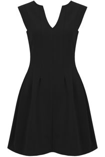 Black Pleated Back Zip Up Fit and Flare Dress