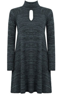 Coloured Knitted Polo Neck Front Cut Out Swing Dress