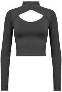 Black Front Open Polo Neck Crop Top