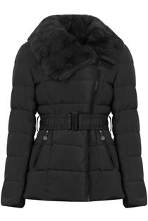 Black Bubble Layered Fur Collar Jacket