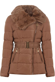 Camel Bubble Layered Fur Collar Jacket
