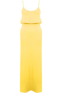 Soft Stretch Yellow Strappy Frill Top Maxi Dress 
