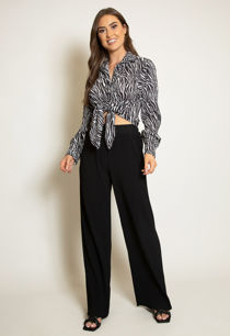 Black Pleated Wide Leg Trouser
