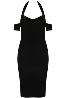 Black Off Shoulder Halterneck Bodycon Dress