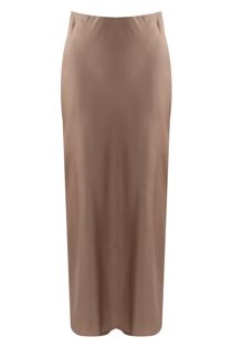 Taupe Satin High Waist A-Line Maxi Skirt