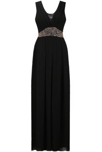 Black Front Lace Pleated Trimming Back Tie Up Maxi Dress