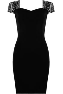 Black Diamante Shoulder Detail Bodycon Dress 