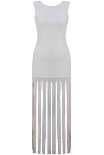  Cream Fringe Detail Open Back Maxi Dress