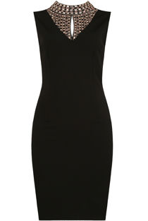 Black Stone Textured Front Cut Out Bodycon Dress