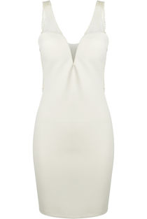 White Pearl Embellished Bodycon Dress 